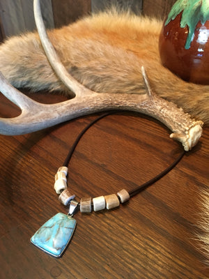 EXCLUSIVE - Leather, Deer Antler & Turquoise Necklace