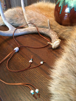 EXCLUSIVE - Deer Skin Leather, Fresh Water Pearl & Turquoise Necklace