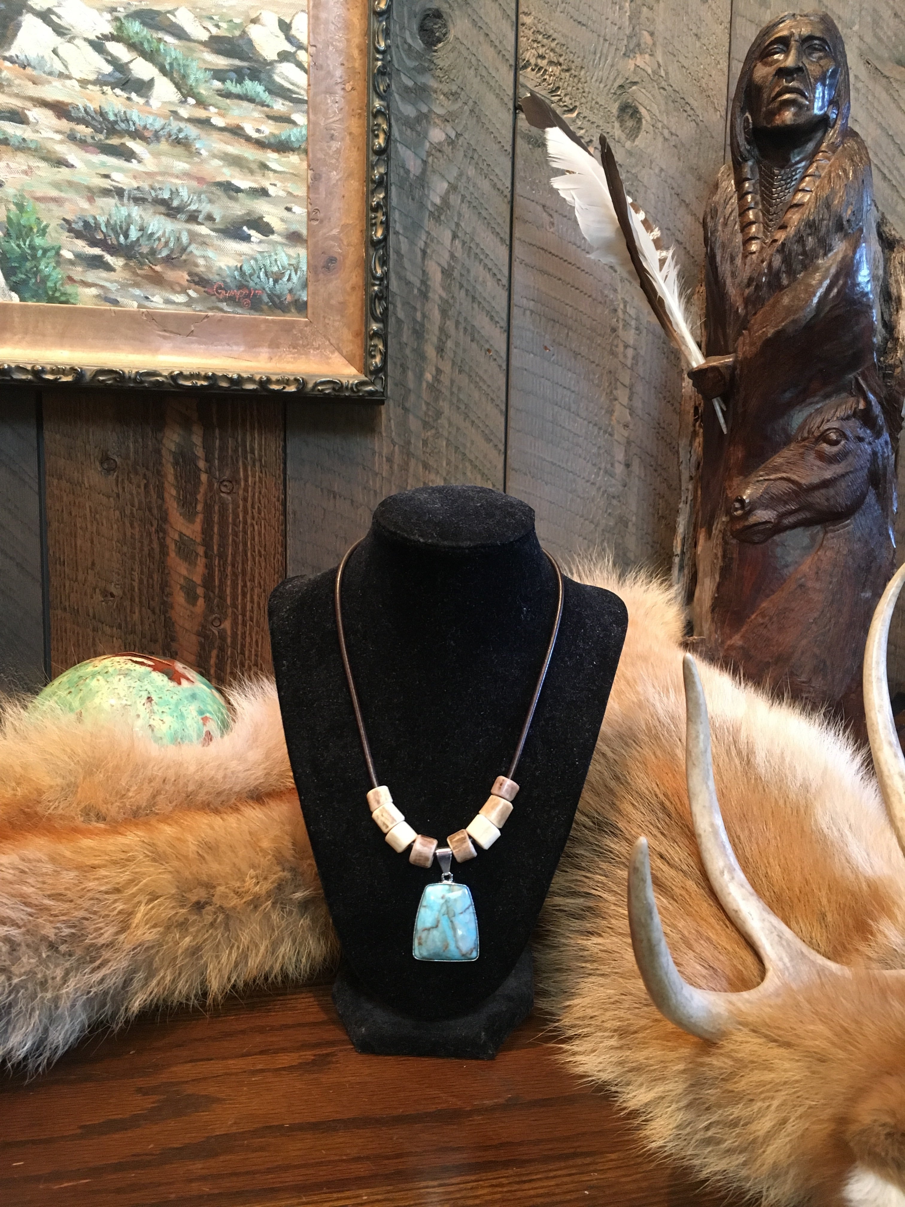 EXCLUSIVE - Leather, Deer Antler & Turquoise Necklace
